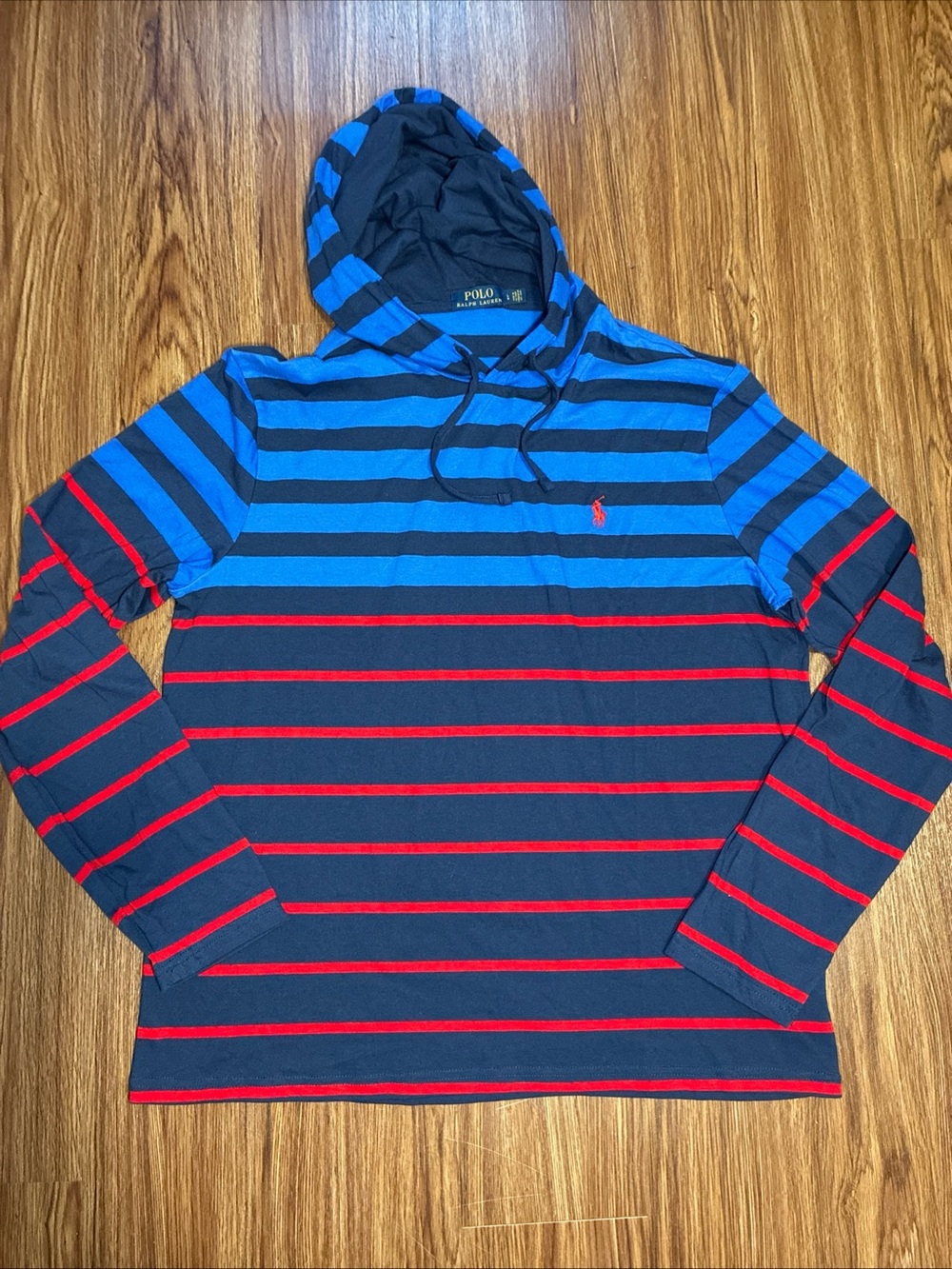 POLO Ralph Lauren Striped Lightweight Hoodie Blue & Red Men’s Size Large